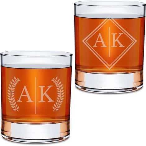 Customized Whiskey Glass Set with Split Monogram for Men – Ideal Gift for Cocktail Lovers