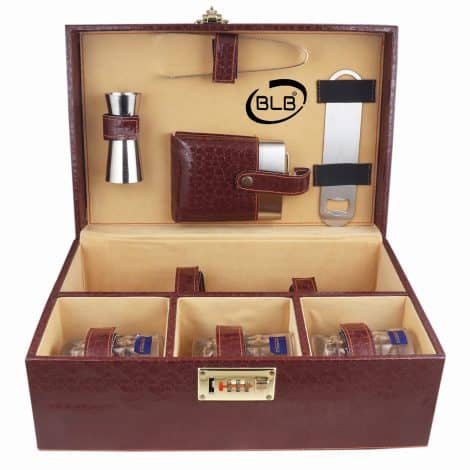 BLB Brown Croco Premium Bar Box: High-quality, stylish bag for three glasses from Borsi Leathers.