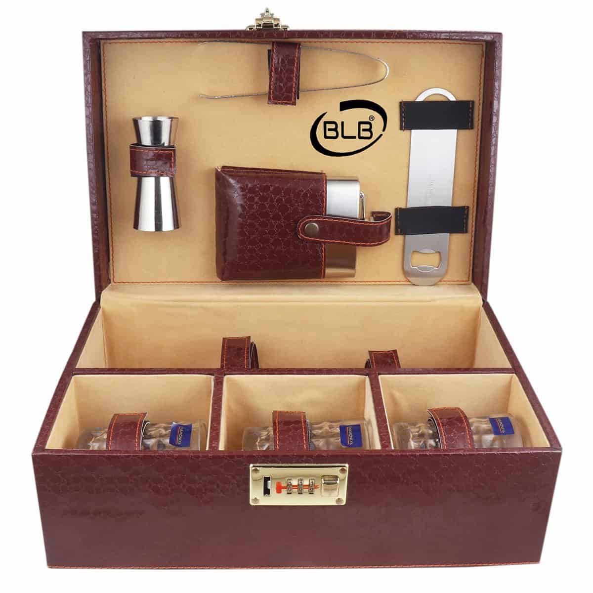 BLB Premium Bar Box 3 Glass Brown Croco (Borsi Leathers Bags)-Brown-2