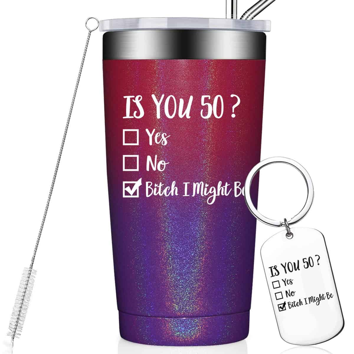 BIRGILT 50th Birthday Gifts for Women and Men - Funny Fifty Year Old Gifts Ideas for Mom Dad Husband Wife - 50 Year Old Party Supplies Decorations for Him, Her - 20oz Tumbler with Keychain