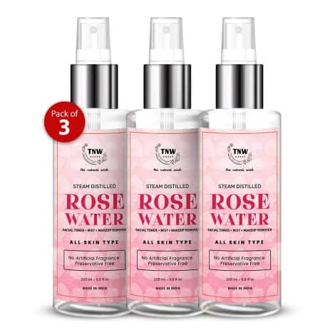 TNW Pure Rose Water/Toner/Makeup Remover – Natural & Alcohol-Free – Pack of 3 (200ml each).