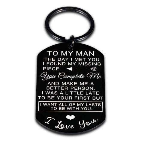 Valentine’s Gifts for Men: Keychain for my Man, Anniversary, Husband, Boyfriend, Groom, Fiancé – Key Ring for Him.