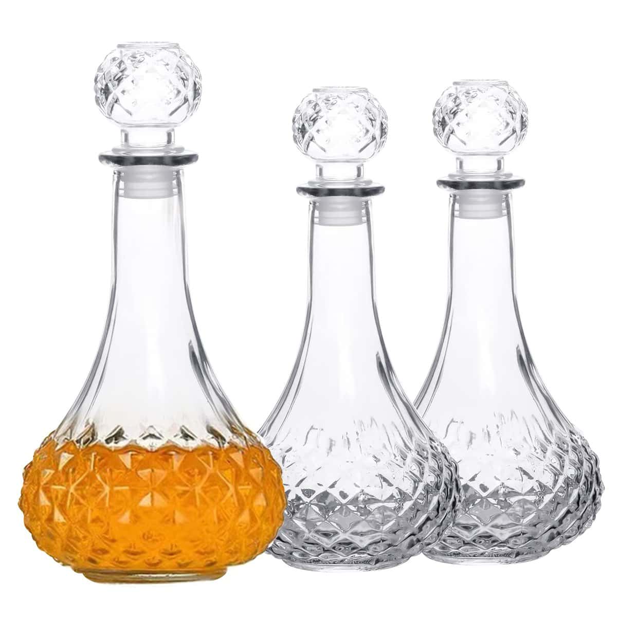 Cadamada Glass Bottles With Caps, 27 Oz Whisky Decanter , Delicate Decanter Set-For Tequila, Brandy, Scotch And Vodka, Gift Giving, Bar And Party Decoration (3Pcs), 27 Ounce