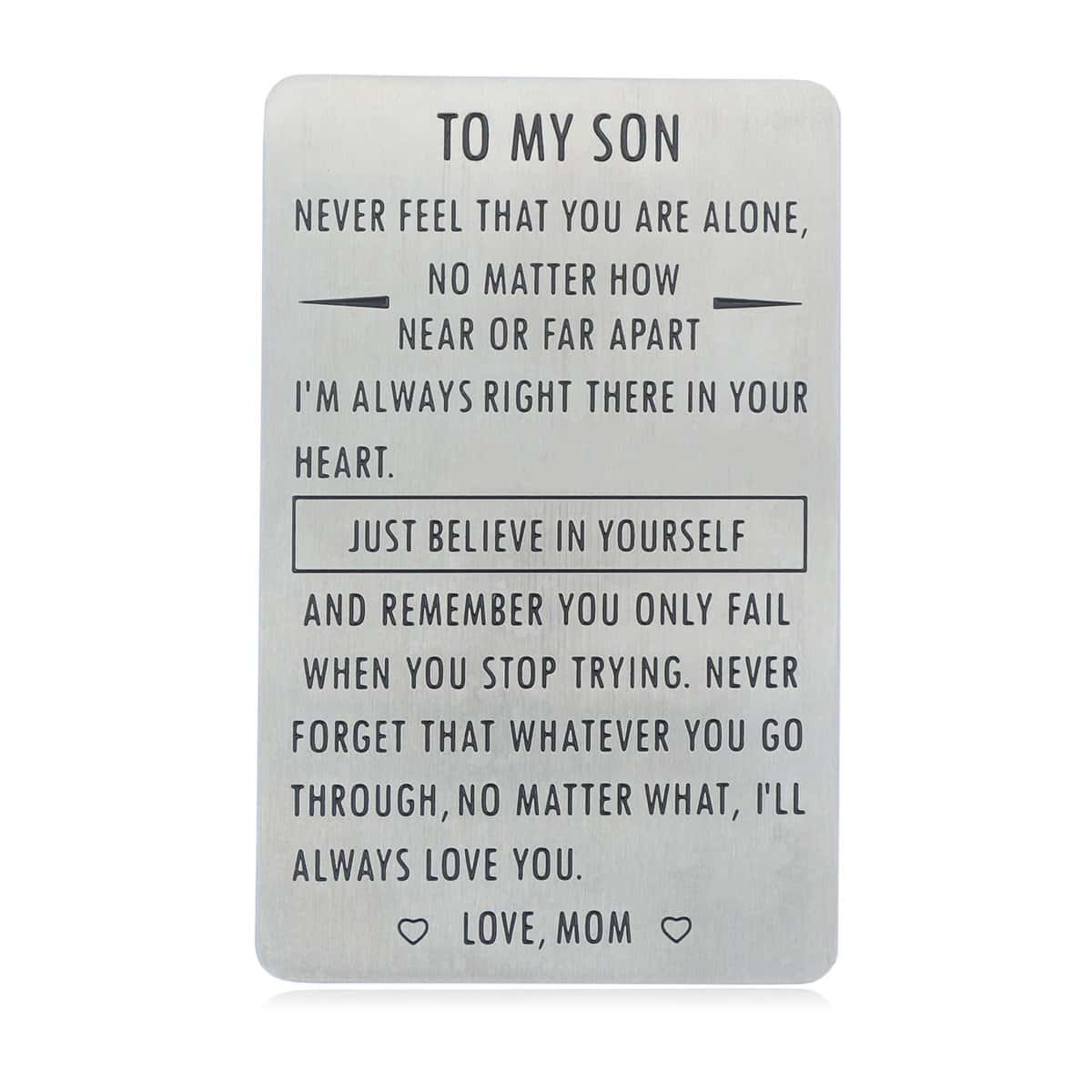 Gifts for Son from Mom, To My Son Engraved Wallet Card Inserts with Inspirational Quotes, Christmas, Birthday, Graduation, Gift Ideas