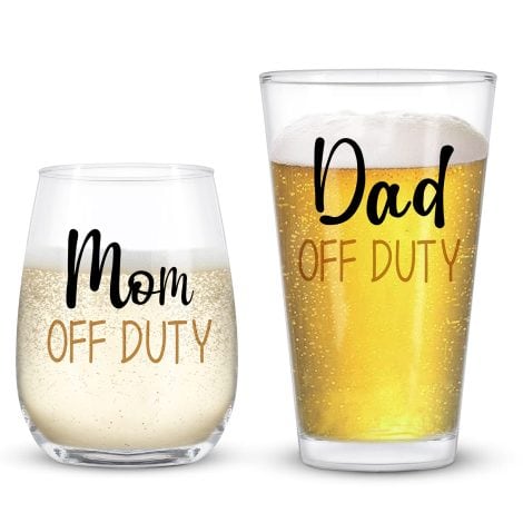 Dad and Mom Combo Set: Beer and Wine Glass for New Parents, Perfect Funny Gift for Special Occasions.