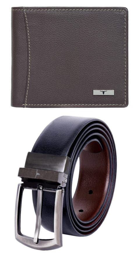 URBAN FOREST Ostin Dark Brown Leather Wallet & Black/Brown Reversible Leather Belt Combo Gift Set for Men: Sophisticated accessory pack for Indian gentlemen.