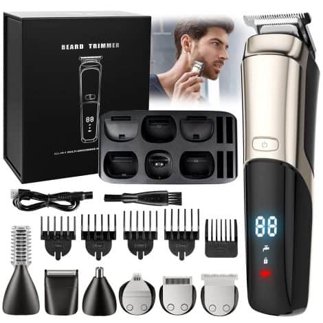 Electric Beard Grooming Kit: Trimmer for All Hair, Face, Nose; Waterproof, Cordless, USB Rechargeable.