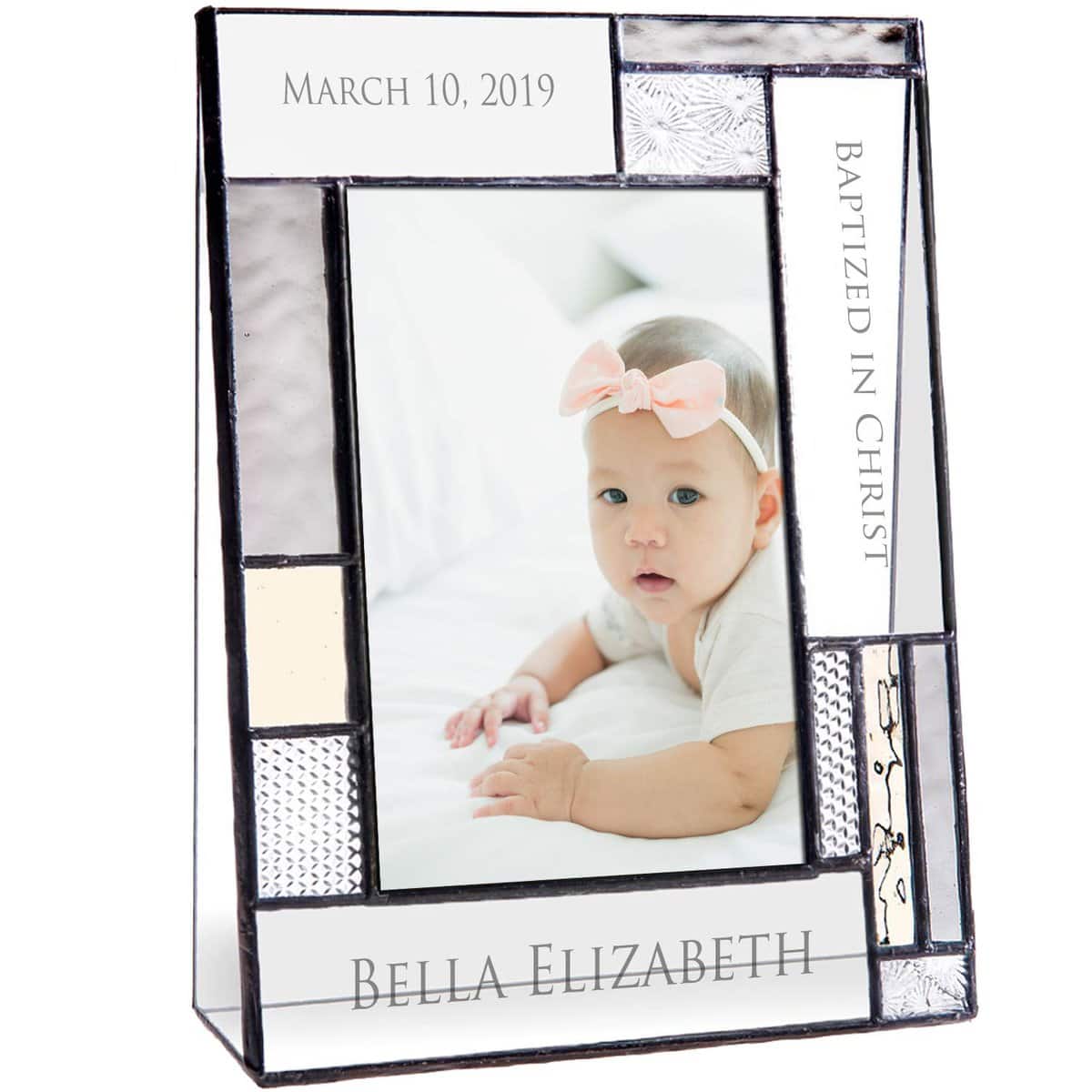 Baptism Gifts For Girls Or Boys Personalized Picture Frame Custom Engraved Glass 4x6 Vertical Photo Grey And Antique Yellow J Devlin Pic 392-46V EP615