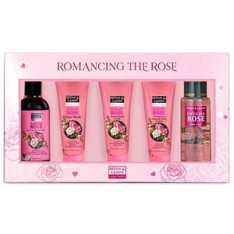 Bryan & Candy Rose Face & Body Care Kit: Perfect Christmas Gift for Women & Men, includes shower gel, face wash, scrub, fragrance mist, lotion. Vegan & pH 5.5 friendly.