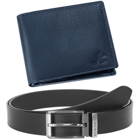 HORNBULL Men’s Navy Wallet and Black Belt Combo – Perfect Diwali Gift for Indian Men.