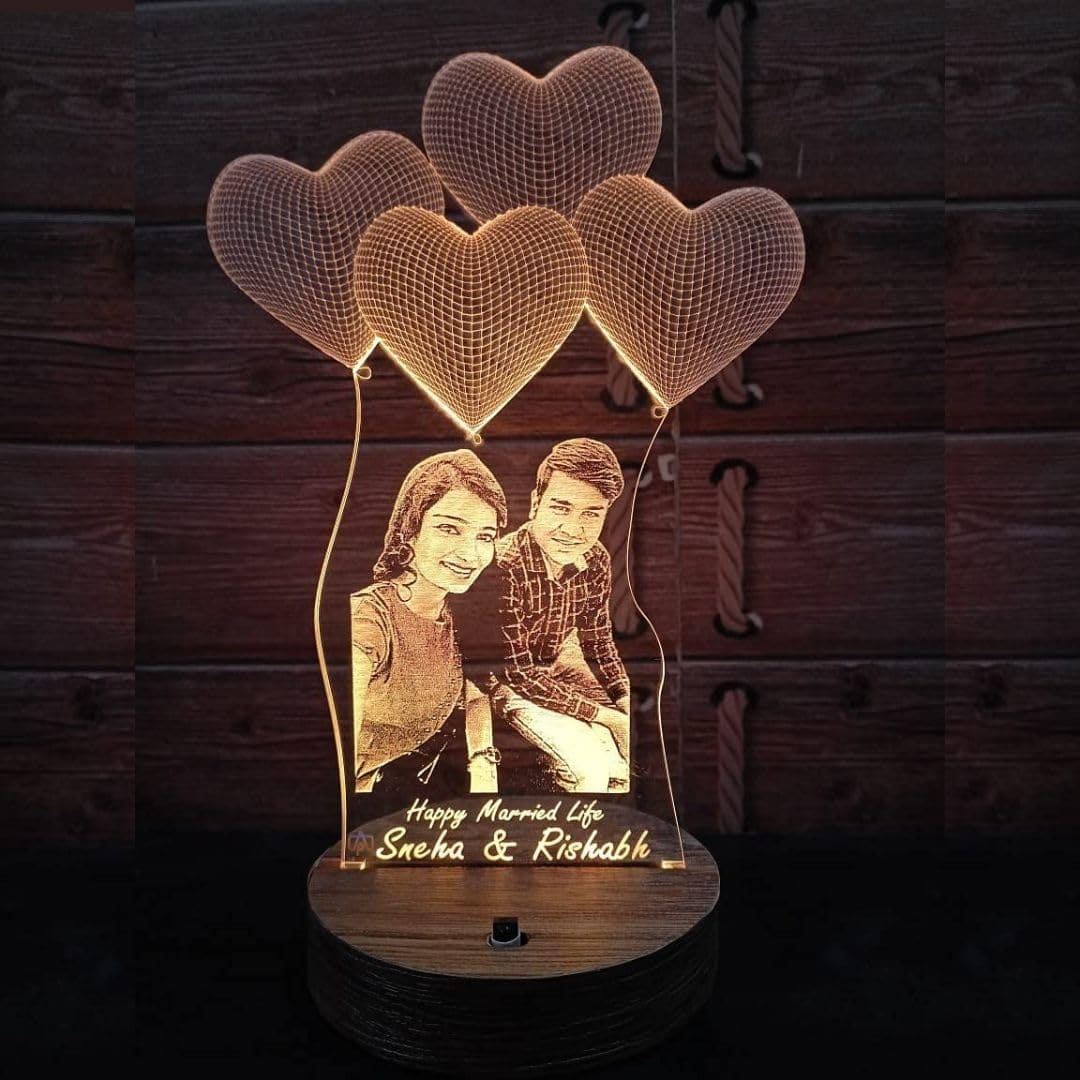 apnaphoto Apna Photo® Personalised 3D Illusion Color Changing LED Night lamp with Remote Control and Wooden Base 22x22 CM with Customized Name, Photo and Tagline.