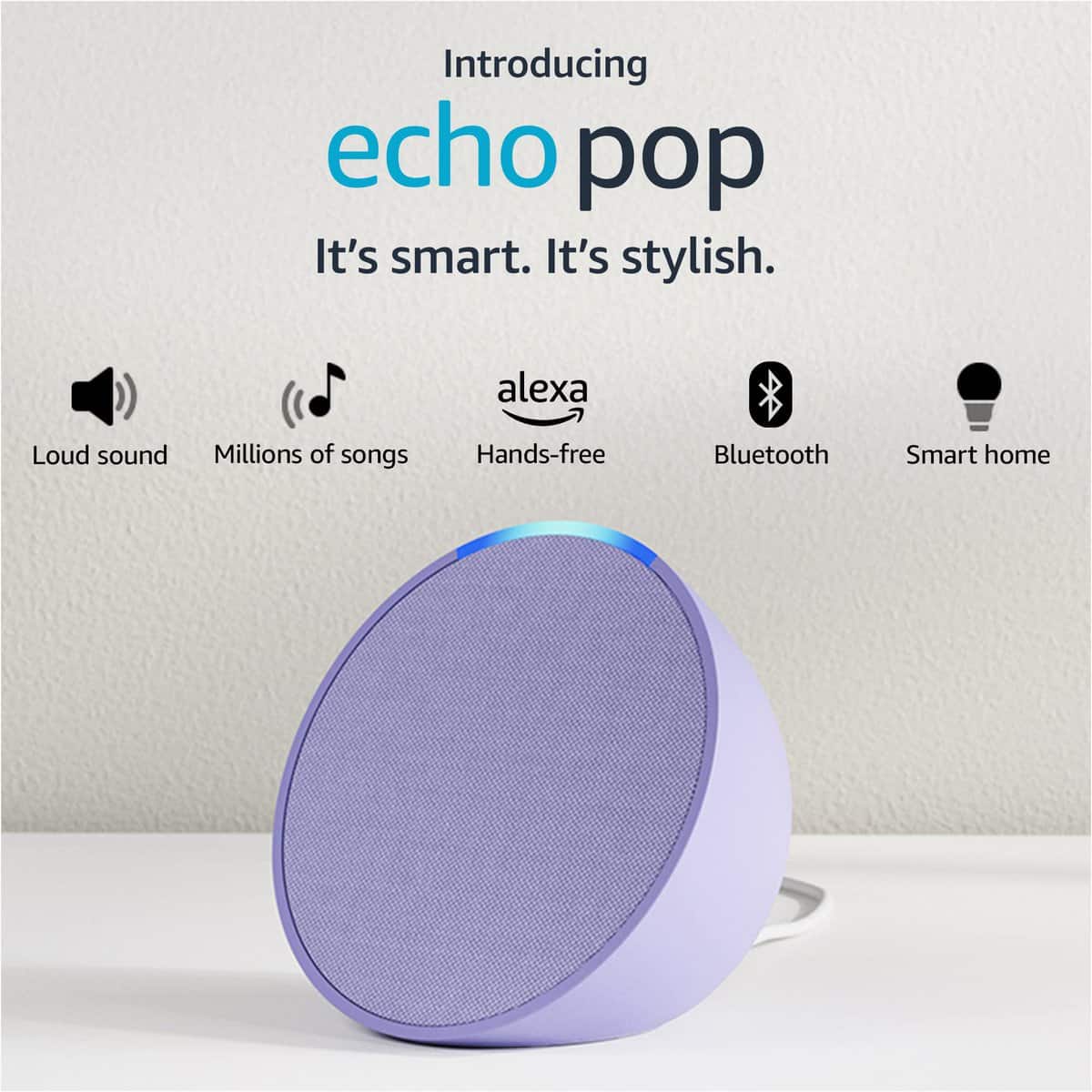 Amazon Echo Pop| Smart speaker with Alexa and Bluetooth| Loud sound, balanced bass, crisp vocals| Purple