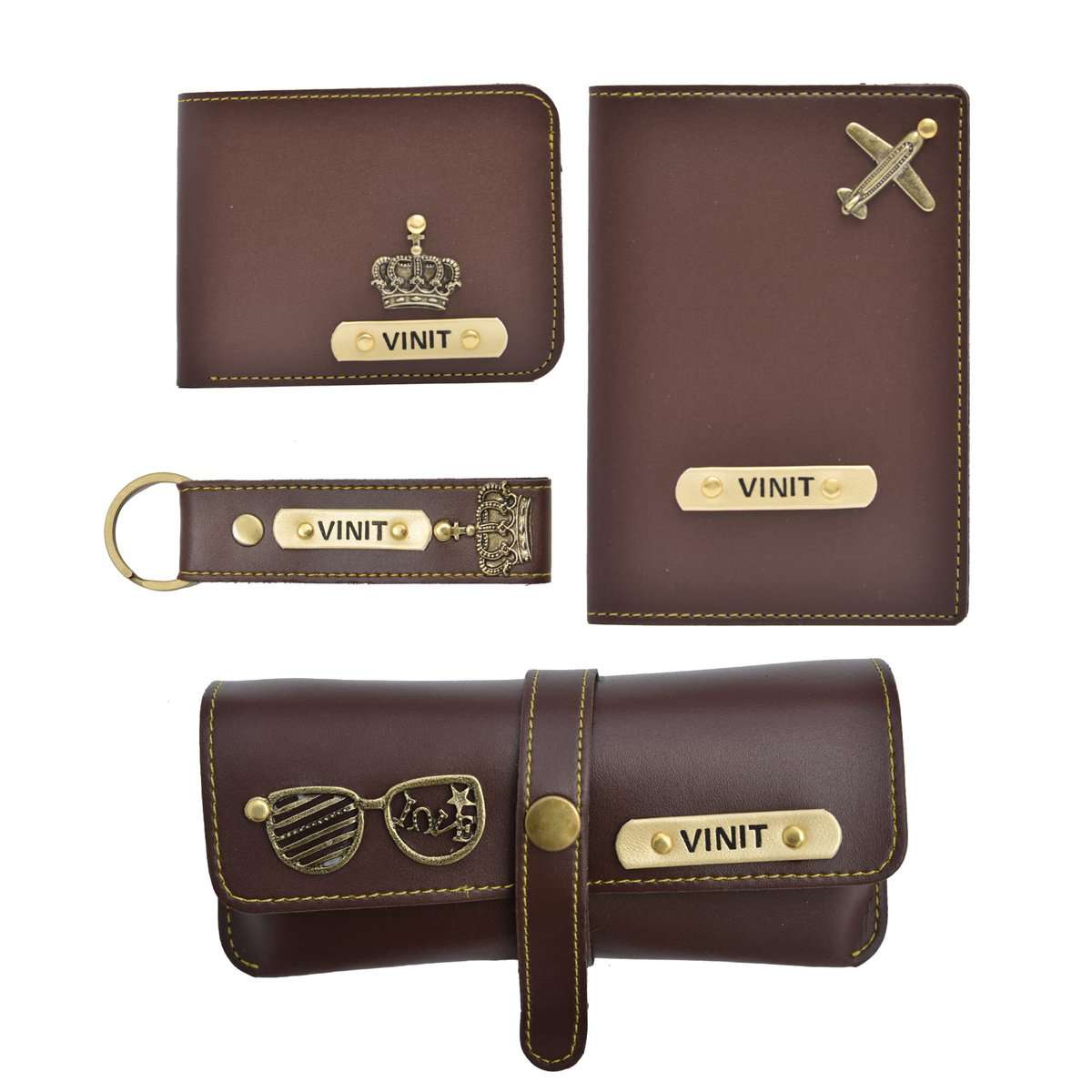 YOUR GIFT STUDIO Personalized Men's Gift Combo | Personalised Gifts for Men | Personalized Men's Wallet, Passport Cover, Eyewear Case and Keychain | Birthday Gift for Men Combo (Brown)