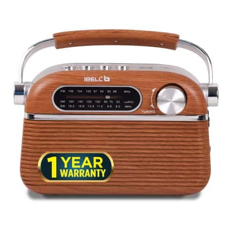 iBELL FM700BT: Wireless FM Radio with Bluetooth Speaker, USB, SD Slot, MP3 Player & Dynamic 3 Band Speaker (Brown).