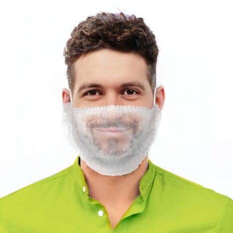 ABC Beard Covers 18″ for Indian Men, White Polypropylene Guards for Food Service, 100 Pack, Breathable & Soft.