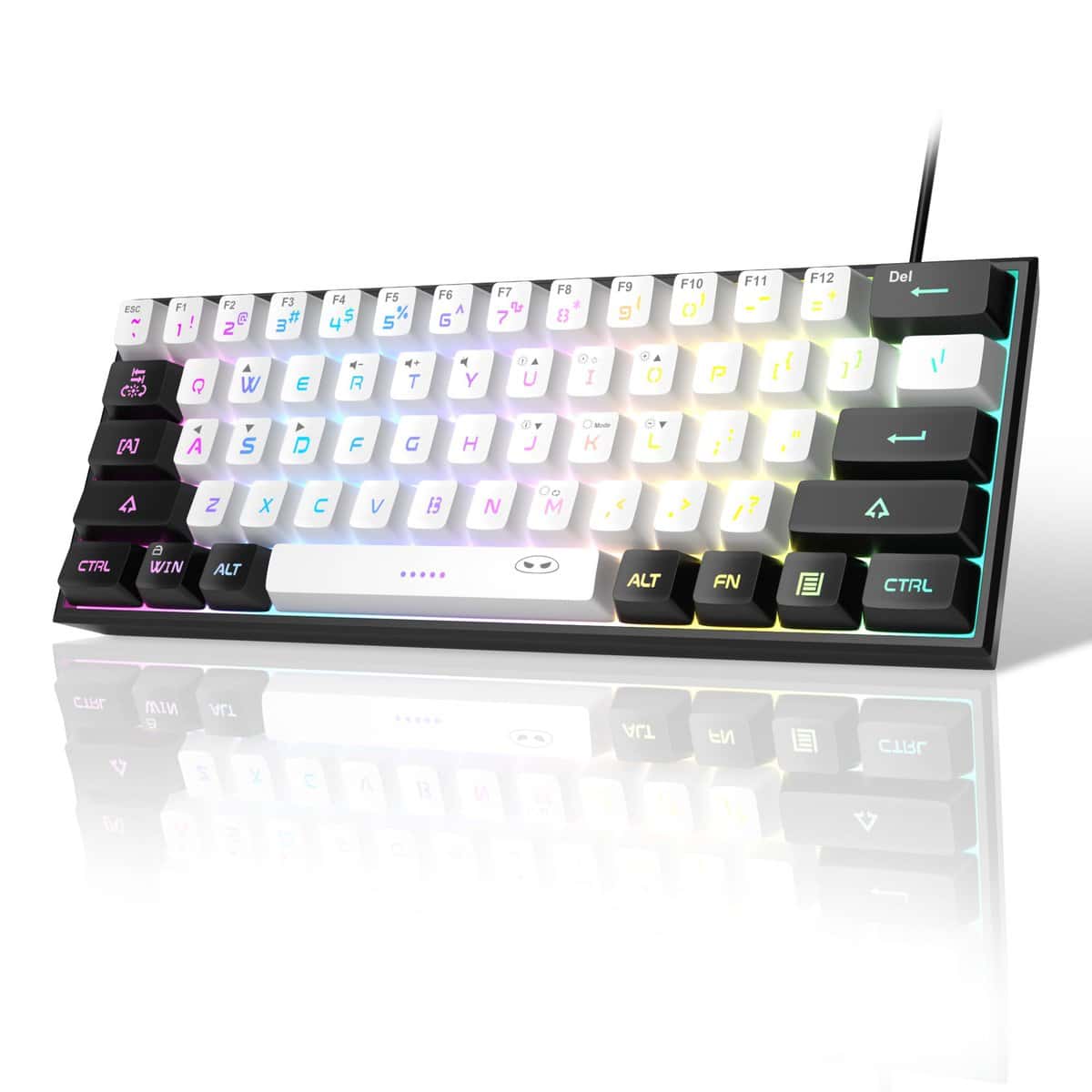 MageGee Mini 60% Gaming Keyboard, RGB Backlit 61 Key Ultra-Compact Keyboard, TS91 Ergonomic Waterproof Mechanical Feeling Office Computer Keyboard for PC, MAC, PS4, Xbox ONE Gamer (White & Black)