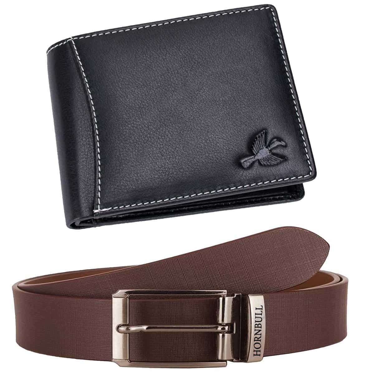 Hornbull Men's Black Wallet and Brown Belt Combo BW3096