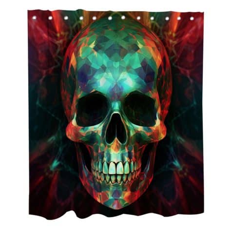 Lifeasy’s Halloween Bathroom Decor Sets: Scary Sugar Skull Shower Curtain with Hooks, Waterproof, 60 x 72 inches, Red Blue.