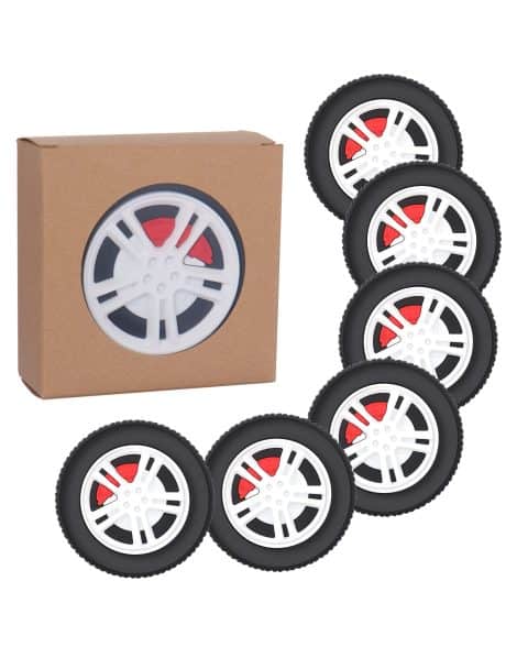 Wheel Coaster Set, Slip-Resistant Bar Mat with Stand, amusing presents for auto enthusiasts, 6 pieces.