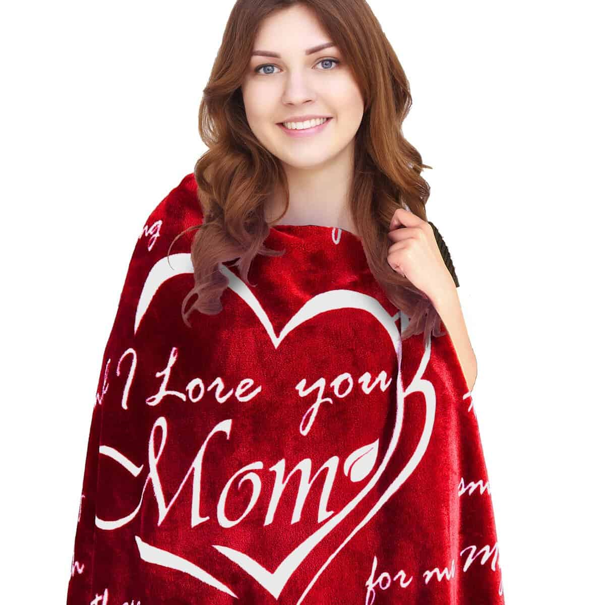 LONGTM Mom Blanket, Mom Gifts, Mom Birthday Gift, Valentine's Day Gift, from Daughter or Son, Warm Soft Throw Blanket 65” x 50” (Red)