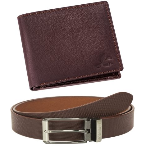 HORNBULL Maddison Brown Wallet & Belt Combo | Perfect Gift Set for Indian Men.