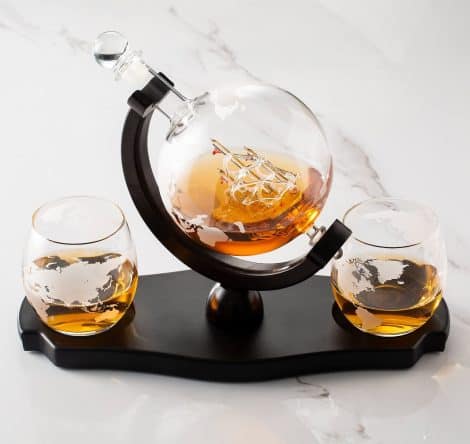 Globe Decanter Set with 2 Glasses, perfect for Liquor, Whiskey, Gin, and more – Home Bar Necessities!