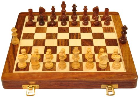 PALM ROYAL HANDICRAFTS Magnetic Chess Set – Wooden, Foldable, and Handmade with Extra Queens (10×10 Inches)