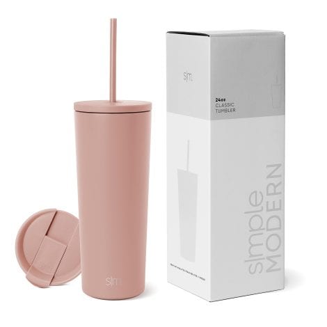 Stainless Steel Travel Mug with Lid and Straw for Hot/Cold Drinks | 24oz | Pretty Mauve Shade.