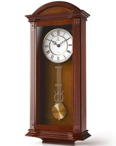 Battery-powered hanging wall clock with pendulum, ideal for home and office decor, perfect gift.