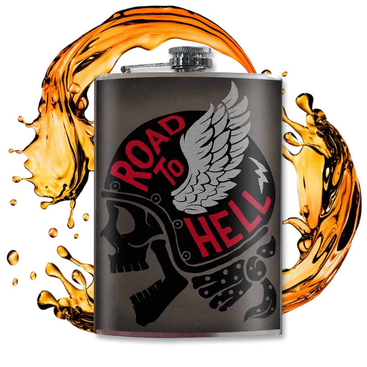 Road To Hell Flask - 8oz Flasks For Liquor For Men - Stainless Steel Flask For Women -groomsmen Gifts - Whiskey Flask - Alcohol Flask For Men - Cool Gifts For Women - Hip Flask - Trixie and Milo