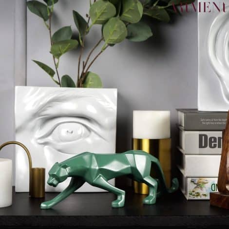 Green Geometric Panther Statue, Handcrafted, Ideal for Home, Car, Living Room, Bedroom Decor, and Men’s Gifts – Indian Origin