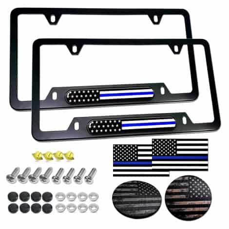 Aootf Police License Plate Frames – 2 Pack: American Flag Car Tag Cover for Indian Officers.