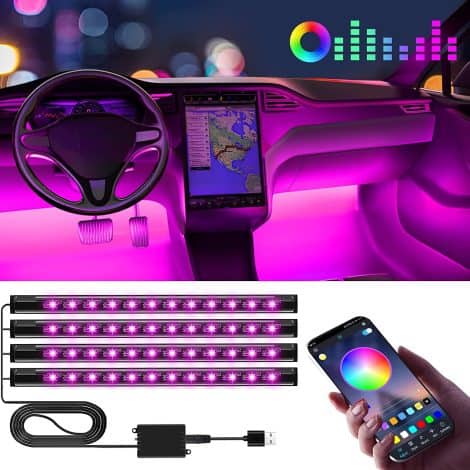 Winzwon Car Led Lights is a 48-LED strip with USB, app control, and customizable colors and music features.