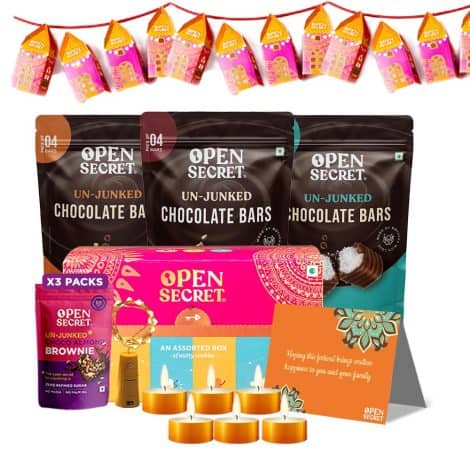 Exclusive Festive Gift Hamper – Delicious Snacks Combo Box with 11 Items: Chocolate Bars, Light, Card. Nutritious Unprocessed Food. Perfect for Family, Friends, Corporate.