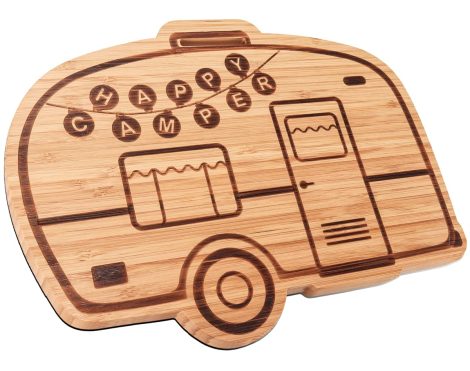 Camping essentials for Indian campers, including a cutting board, kitchen decor, and trailer accessories by OCCdesign.