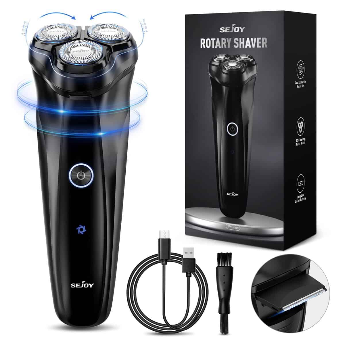 3D Electric Shaver Rotation Shaver, Electric Shaver for Men, Rechargeable Electric Shaver, with Pop-up Trimmer, 1 Hour Fast Charging, 90 Minutes Shaving, 3D Floating Head, LCD Power Indicator