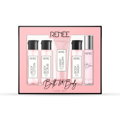 Premium gift combo of 5: RENEE Blissful Bath & Body Set, featuring luxury body wash, scrub, lotion, hand cream & perfume.