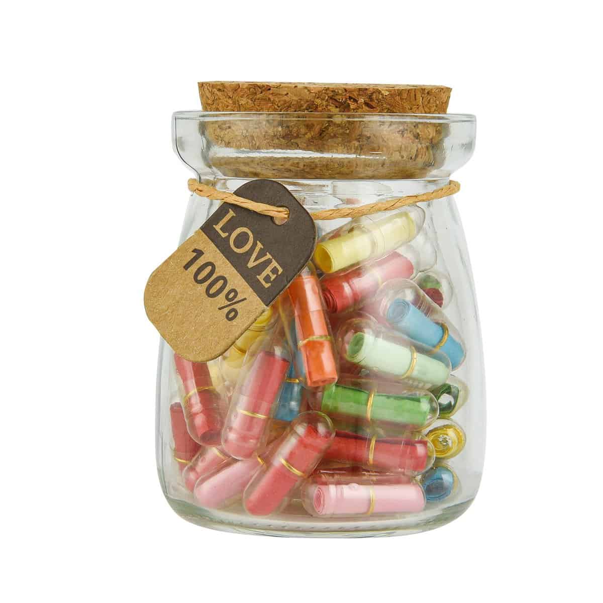 Emlim 50PCS Love Capsules in a Glass Bottles Cute Message Capsules Pills for Boyfriend/Girlfriend & Birthday Christmas Anniversary Graduation Mother's Day Gift