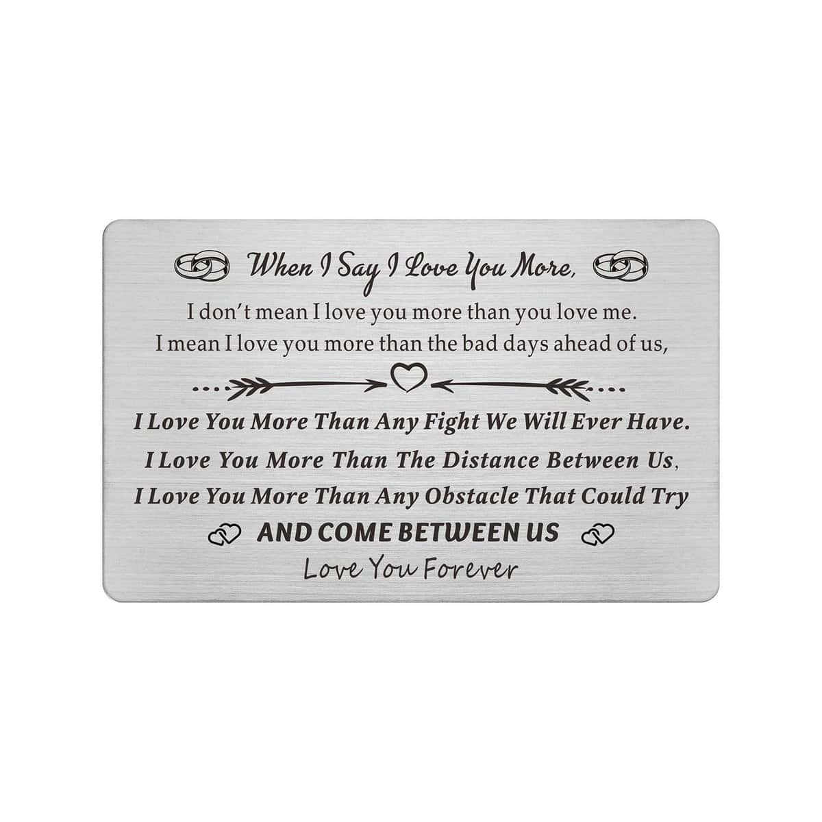 Resdink When I Say I Love You More, Engraved Wallet Card Love Note for Men, Romantic Christmas Card Gifts for Him, Valentines Gifts for Husband Fathers Day Anniversary Present Thing to Boyfriend Ideas