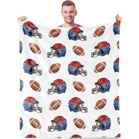 Football-themed cozy blanket for boys, men & sports lovers; perfect gift for birthdays, graduations, and travels.