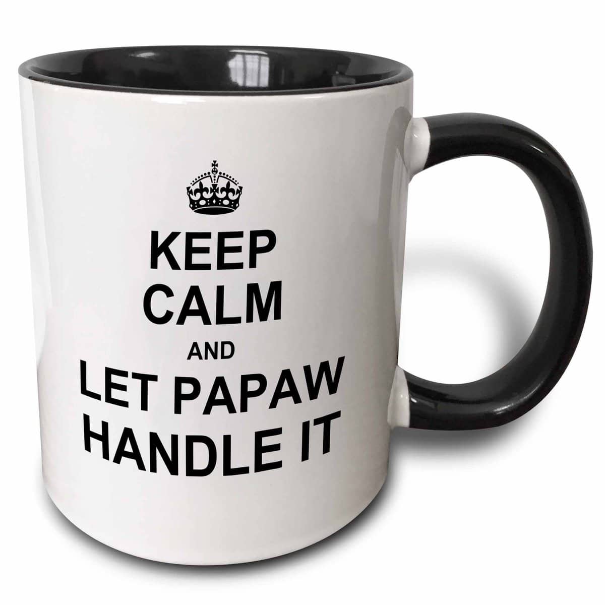 3dRose mug_233105_4 "Keep Calm & Let Papaw Handle It Fun Funny Grandpa Grandfather Gift Two Tone black" Mug, 11 oz, Black/White