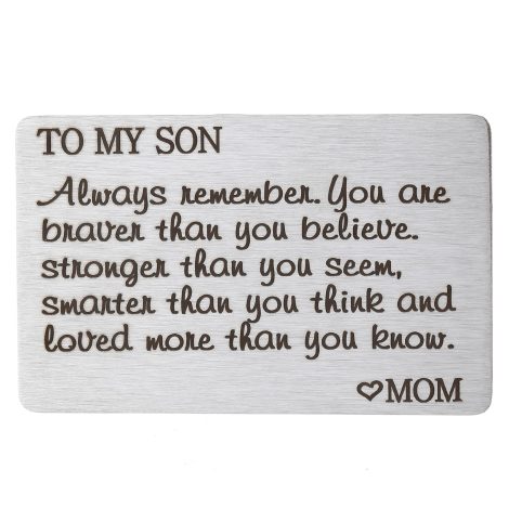 Engraved Stainless Steel Wallet Card: A Special Wallet Insert for Sons with Inspirational Messages. Perfect for Birthdays, Graduations, and Christmas!