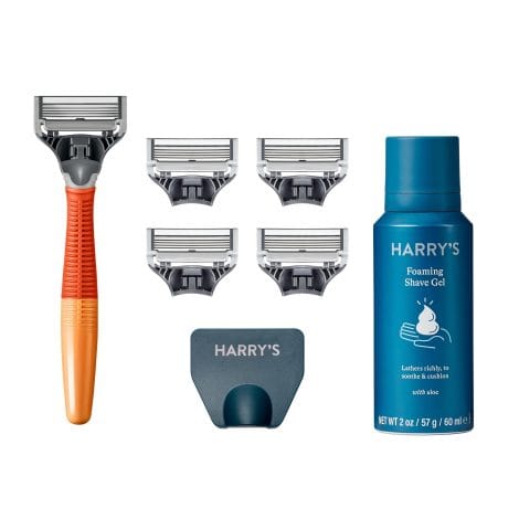 Harry’s Razors for Men – Get the complete men’s shaving set with 5 blade refills, travel cover, and shave gel (Ember).