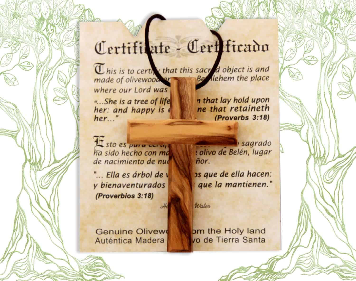 Wooden Cross Necklace, Christian gift, Faith Cross Pendant for the church and home Car Rearview Mirror Pendant, Olive wood from Bethlehem, Certificate of Origin, size 2.7" x 1.8"