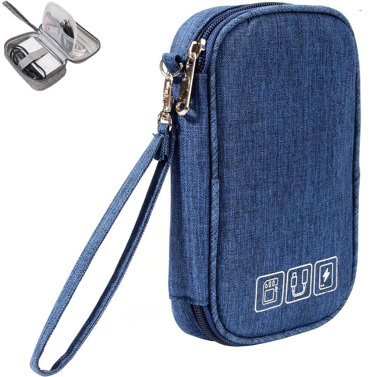 Electronic Organizer Small Travel Cable Organizer Bag for Various USB, Cables, Hard Drive, Phone, SD Card, Cords and Power Travel Gadget Carry Bag, Dark Blue, Electronic Organizer Bag