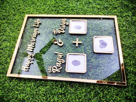 Personalized Golden Metal Couple Gift with Thumb Print, Text & Anniversary Design (21cm x 29.7cm).