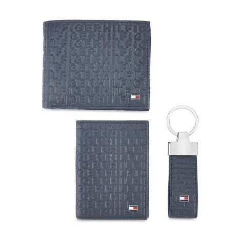 Tommy Hilfiger Men’s Navy Leather Wallet Set including Card Case and Keyfob – Perfect Gift