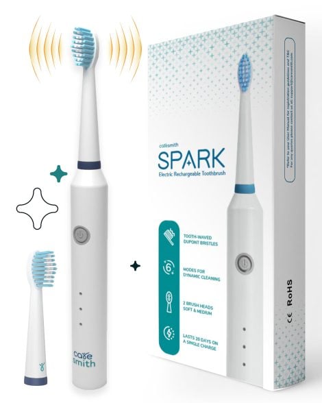 Caresmith Spark Toothbrush: Rechargeable, 40000 Vibrations/min, 6 Modes, 2 Brush Heads (White). Ideal for Indians!