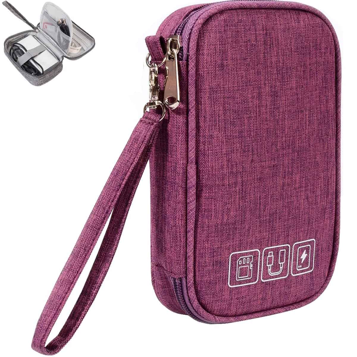 Electronic Organizer Small Travel Cable Organizer Bag for Various USB, Cables, Hard Drive, Phone, SD Card, Cords and Power Travel Gadget Carry Bag, Purple, Electronic Organizer Bag