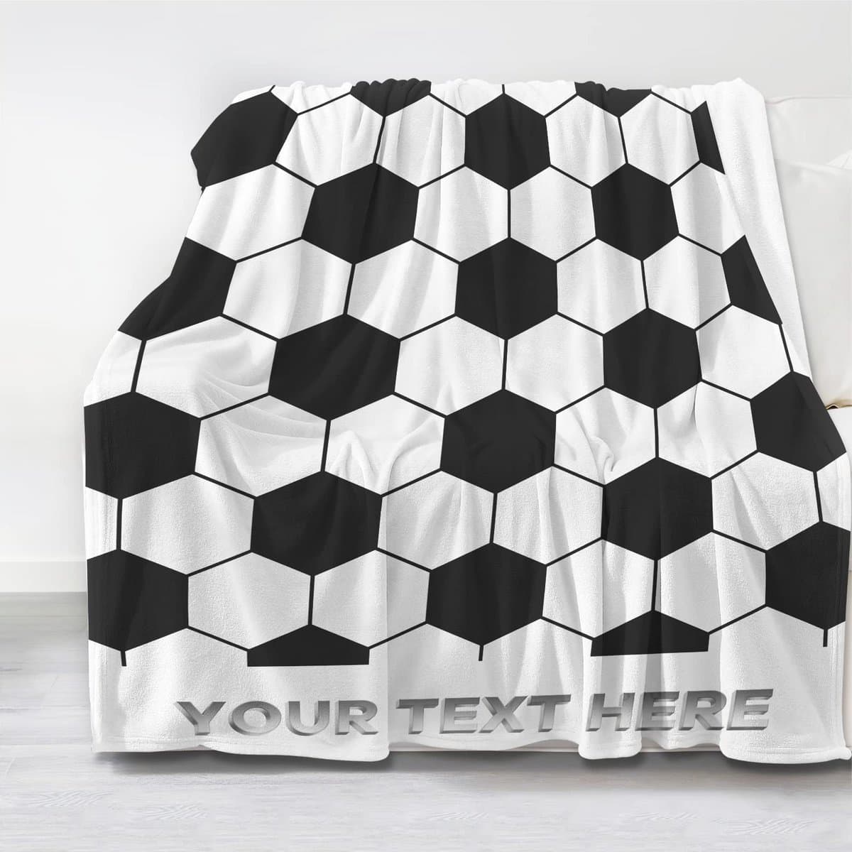 Sinlley Custom Soccer Blanket for Fan Lovers Personalized Name Number Warm Soccer Ball White and Black Throw Blankets 50X60 Inches Soccer Team Player Blankets Mom Gift for Boys Girls Kids Women Men